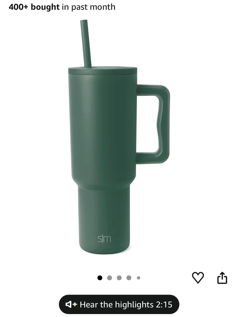 Simple Modern 40 oz Trek Tumbler with Handle and Straw Lid Hunter Green NIB